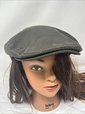 Mucros Weavers Trinity Waxed Olive Flat Newsboy Cap Hat size XL Quilted lining